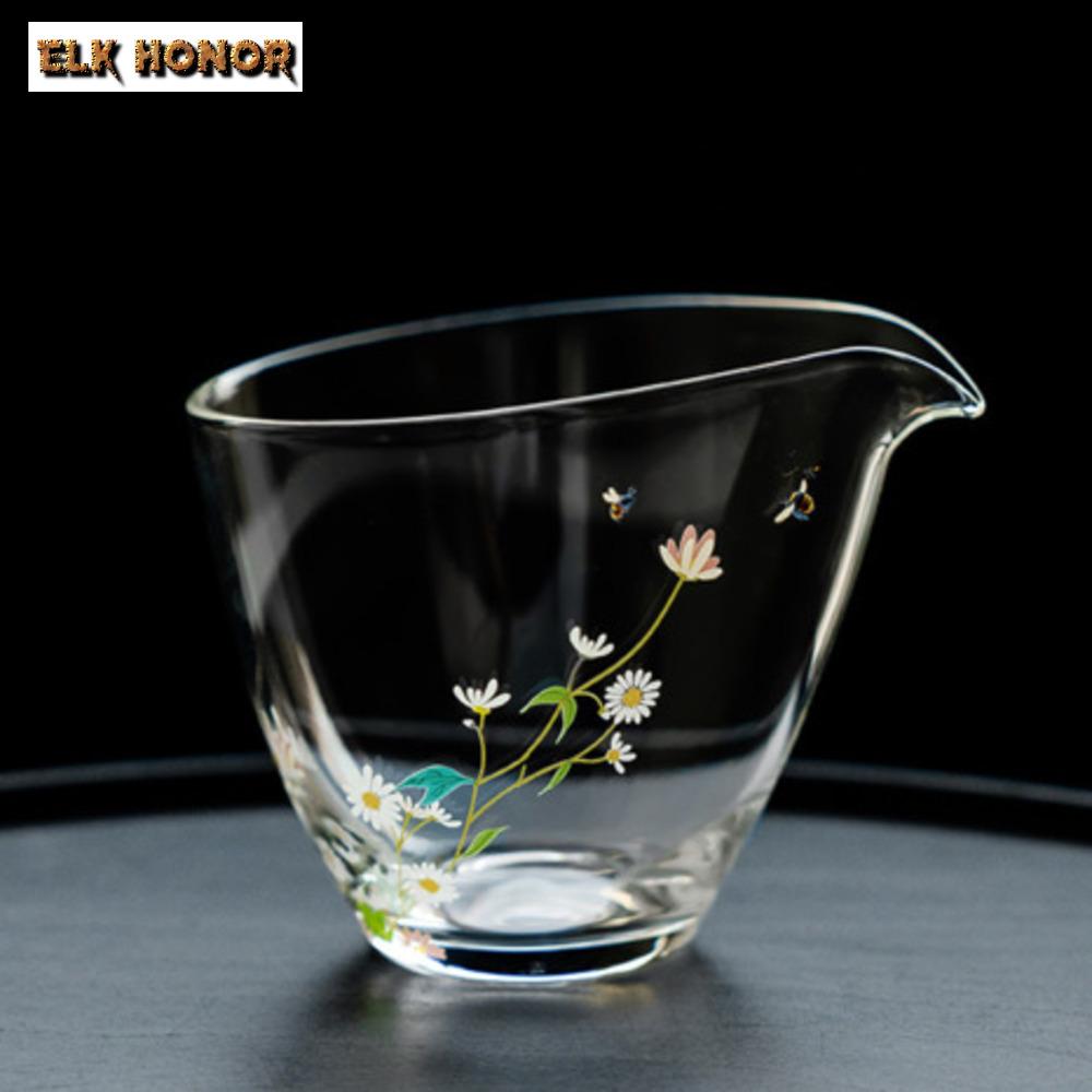 Luxuriöser Kleiner Gänseblümchen Glas Teekrug Hell Transparent Servierbecher Cha Hai Kaffee Gerechtigkeitsbecher Puer Frauen Teeservice Zubehör