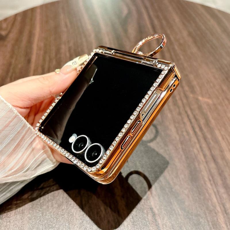 Star Goddess Glitter Diamond Ring Phone Case for Samsung Galaxy Z Flip 7 6 5 4 3 ZFlip7FE ZFlip6 5G Luxury 3-Piece Set Cover