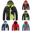 Autumn Winter Men Color Block Zipper Warm Cotton Coat Casual Hooded Down Jacket