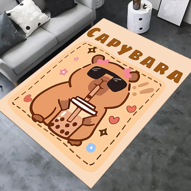 1pc Capybara,Sunglasses,Bubble Tea Office Carpet Soft Polyester Entrance Carpet Washable Non Slip Ma