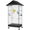 Bird Cage with Wheels and Removable Tray, 155cm High Aviary with Perches and Feeders, Black