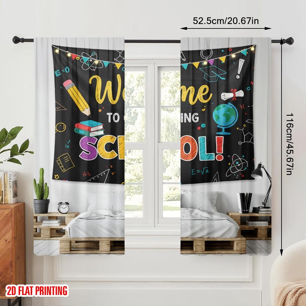 2pcs 2D Flat Printing Curtains Welcome School Banner Fabric Without Electricity All Season Party & Holiday Decor Use for