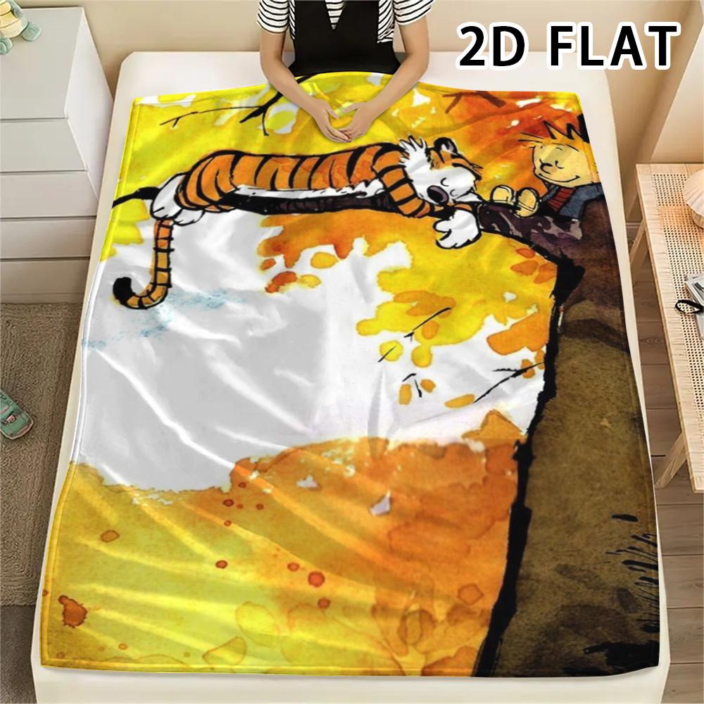1Pc Calvin and Hobbes Print Flannel Blanket, High Quality Comfortable for All Seasons, Home Decor, Warmth and Comfort, Perfect for Christmas Gifts