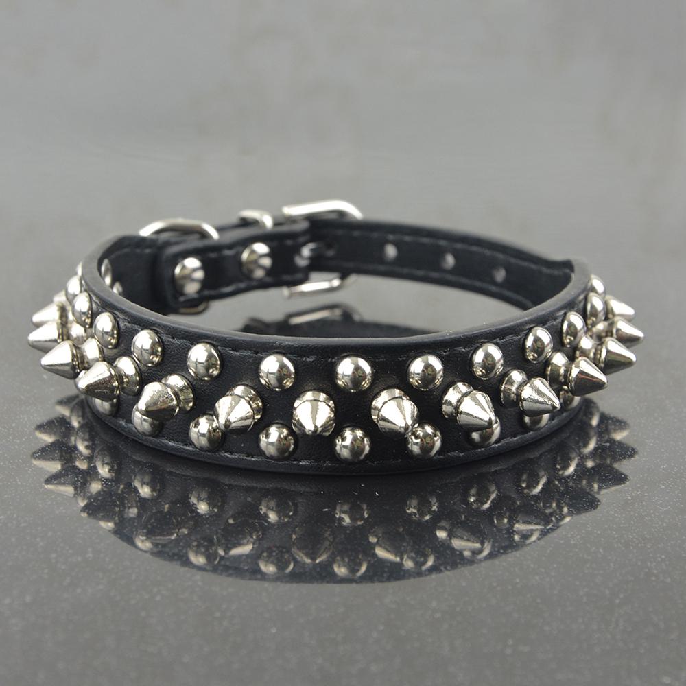 Pet Dog Rivet Collar Spiked Studded Strap Faux Leather Buckle Neck Collar 2.5cm Width