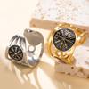 Dawapara Retro Vintage Runes Vegvisir Ring Adjustable Stainless Steel Ring Norse Symbol Wedding Band Vikings Jewelry