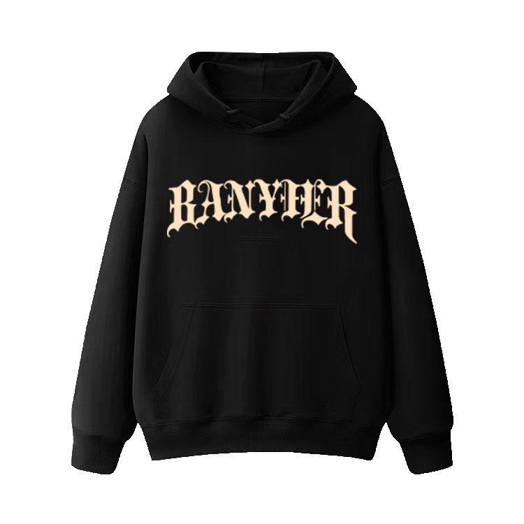 Men's Heavyweight 500G Fleece-Lined Letter Print Hoodie - Autumn/Winter Casual.