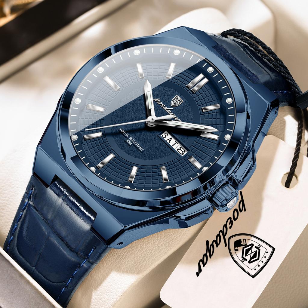 POEDAGAR Fashion Man Wristwatch Waterproof Luminous Date Week Business Quartz Watches Leather Sport Clock Reloj Hombre