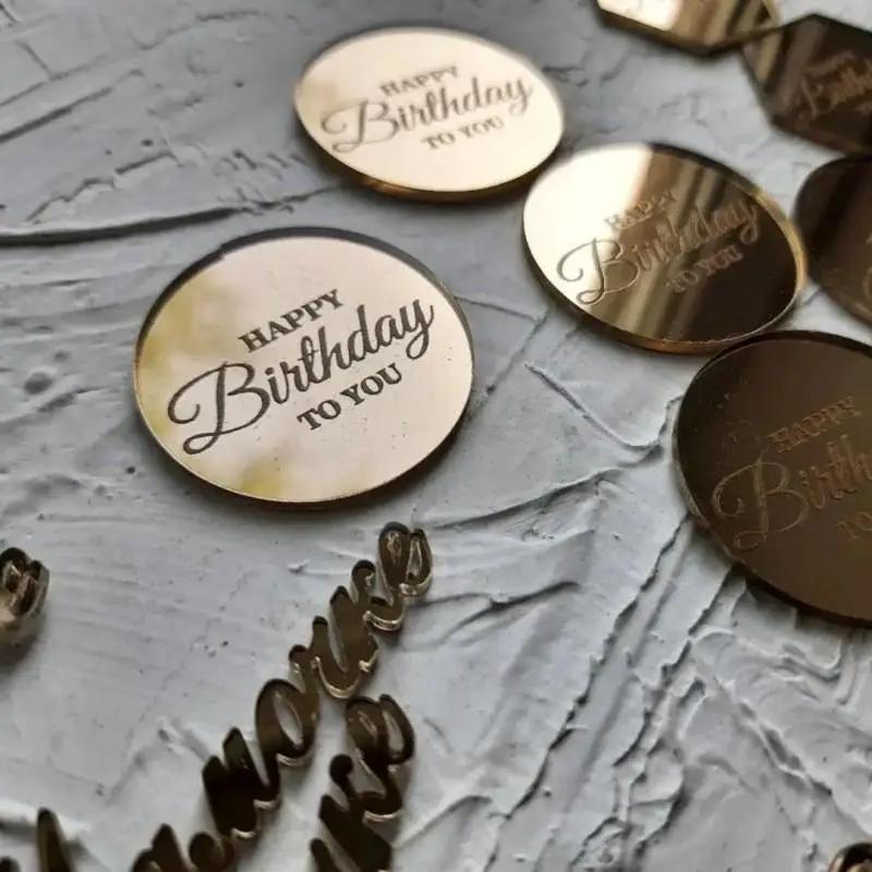 10 ks Toppery na dort Všechno nejlepší k narozeninám Zlaté Zlaté Akrylové Kulaté Toppery na Cupcaky Pro Děti Narozeniny Miminko Party Nástroje na Dekoraci Dortu