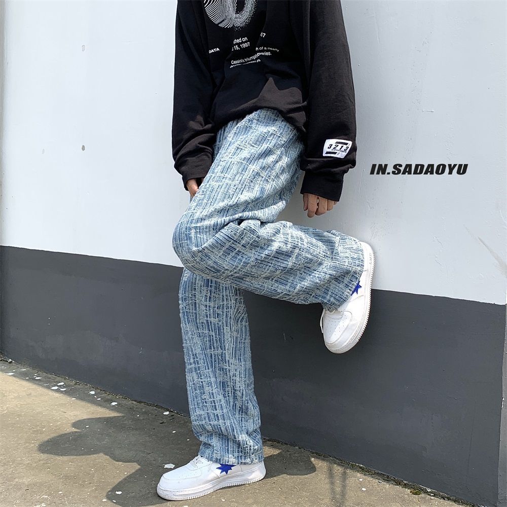 Jeans alla moda da uomo Uomo Streetwear Hip-hop Larghi Dritti Pantaloni in denim Pantaloni da uomo