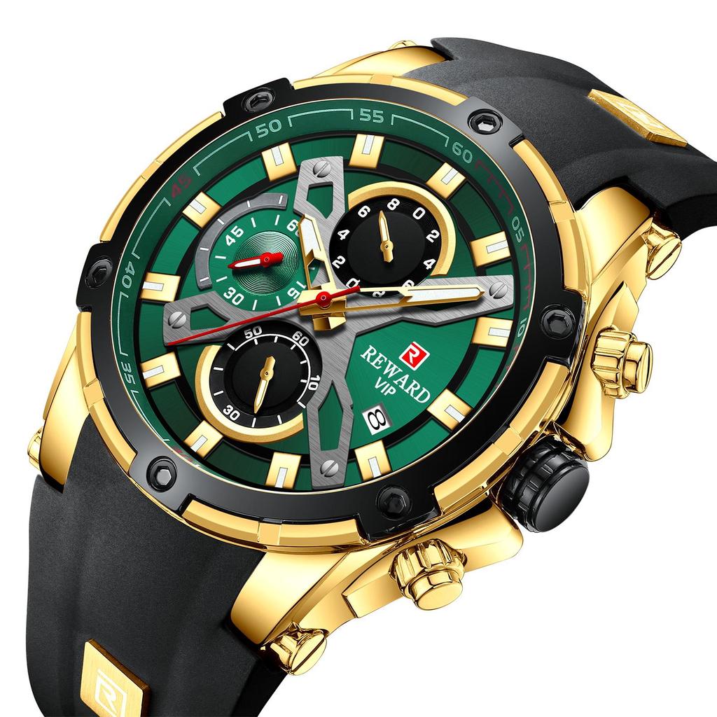 REWARD Men's Multifunction Chronograph Silicone Sports Watch - Luminous, Waterproof, Quartz Calendar (Model: RD83016M)
