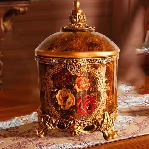 

Home Carving Trash Can with Cover Elegant Living Room Decor Light Luxury Storage Basket Coffee Table Decorative Bin Storage