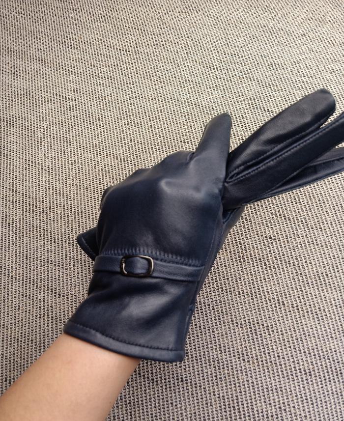 

Женские перчатки из натуральной овчины - теплая зимняя флисовая подкладка, идеально подходят для деловых подарков One Size тёмно-синий