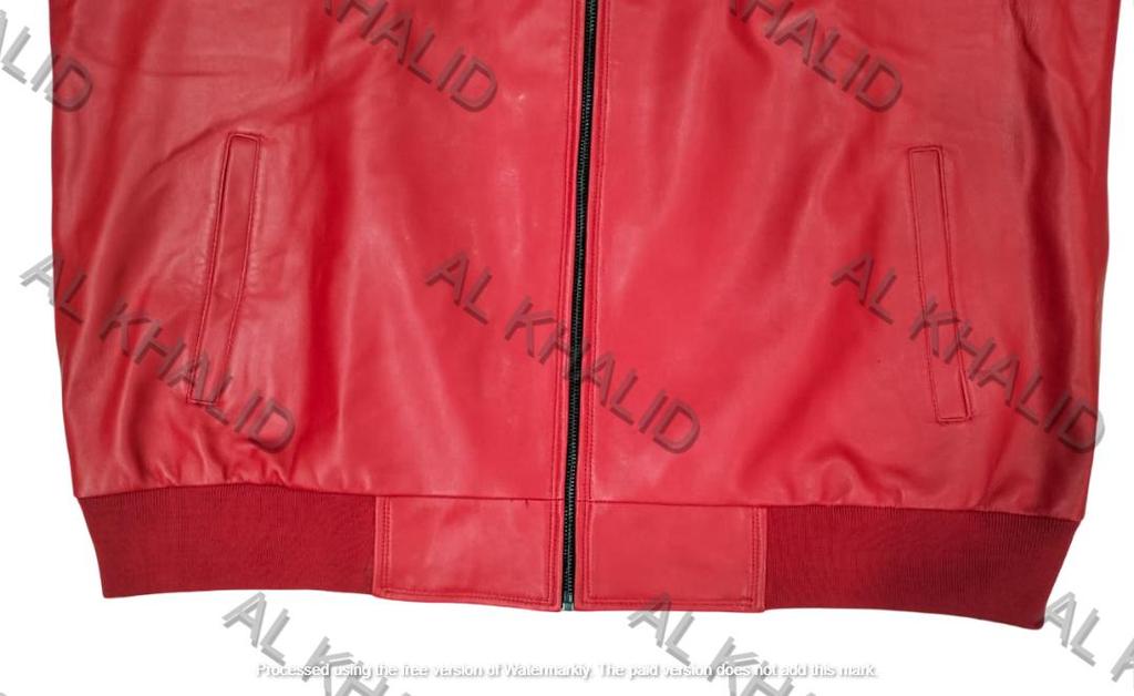 AL KHALID Men's Genuine Lambskin Leather Red Bomber Jacket Baseball Varsity Style Jacket