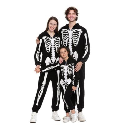 Halloween-Kostüm Leuchtender Skelett-Print Familienpassende Pyjamas mit Kapuze Langärmlig Einteiler für Erwachsene Kinder