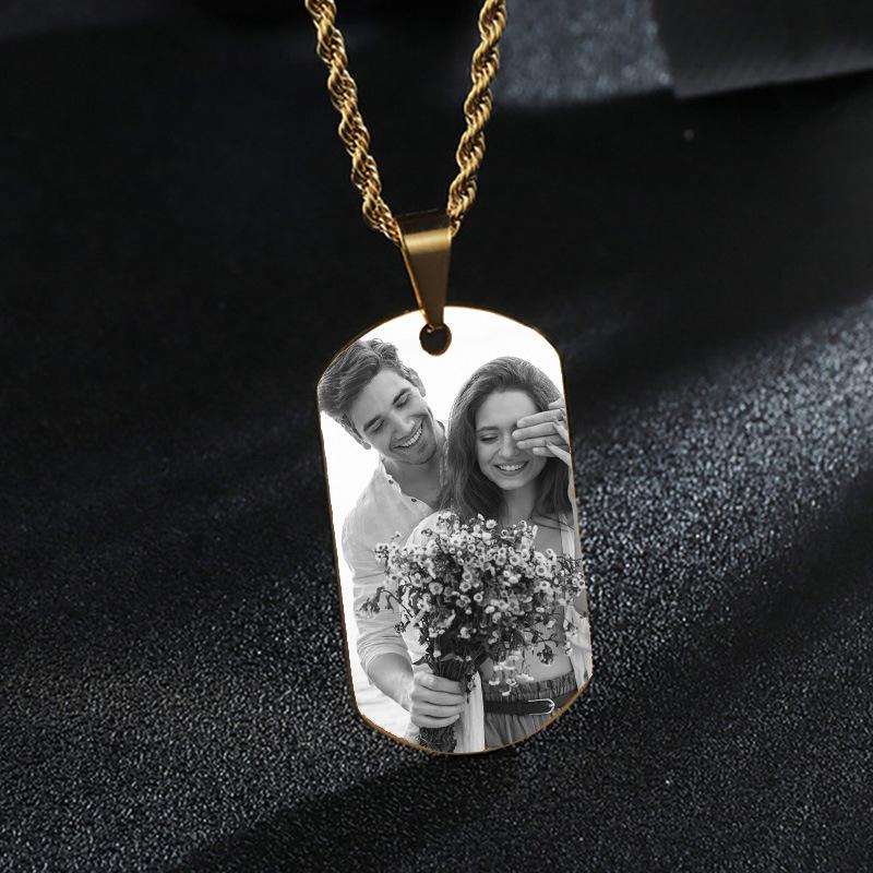 Personalized Stainless Steel Military Tag Photo Necklace with Laser Engraving for Couples
