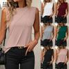 Women's Fashion Casual Solid Color Print Sleeveless O Neck Blouses & Shirts