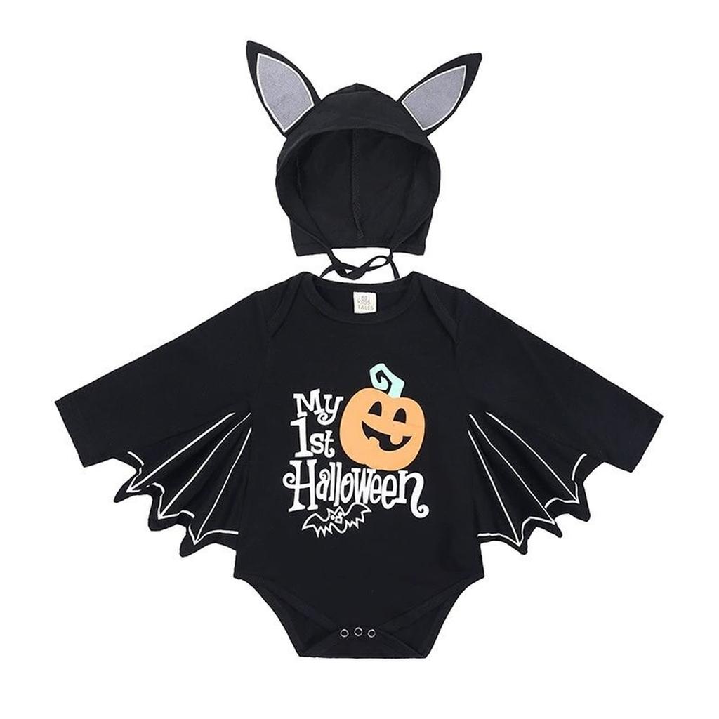 Halloween Baby Black Bat Costume Cosplay Romper Jumpsuit Infant Boys Girls Purim Party Carnival Fancy Dress Long Short Umorden