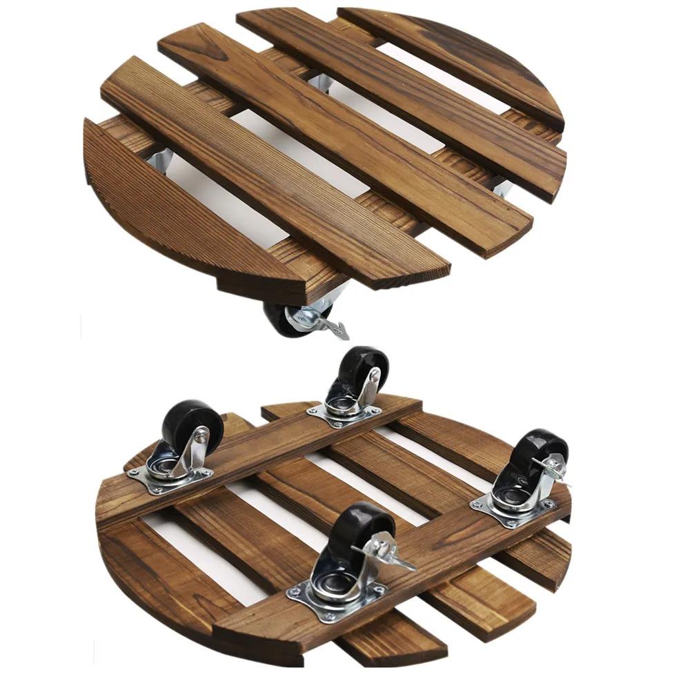 

12-дюймовая деревянная подставка для растений с колесами 360° грузоподъемностью 150 фунтов, круглая тележка на колесиках, запираемая тележка для уличных/комнатных цветочных горшков, патио