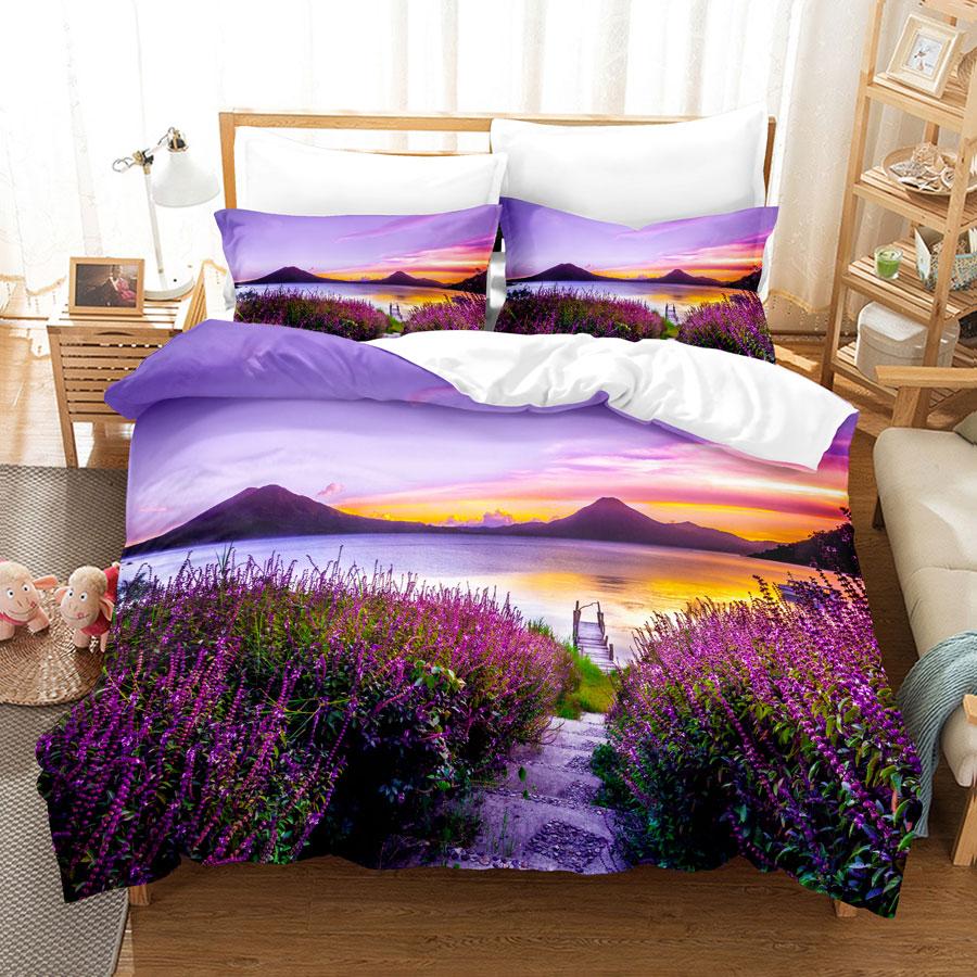 Comforter Purple Flower Double Bed 200X200 Thin Floral Bedding Set 3Pcs 2Pcs With Single 220X240