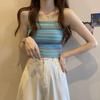 Women's Striped Knitted Camisole Vest Summer French Style Stylish Slim Fit Slimming Bottom Shirt Sleeveless Top