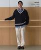 MUSINSA STANDARD Cable V-Neck Cricket Knit [Navy]