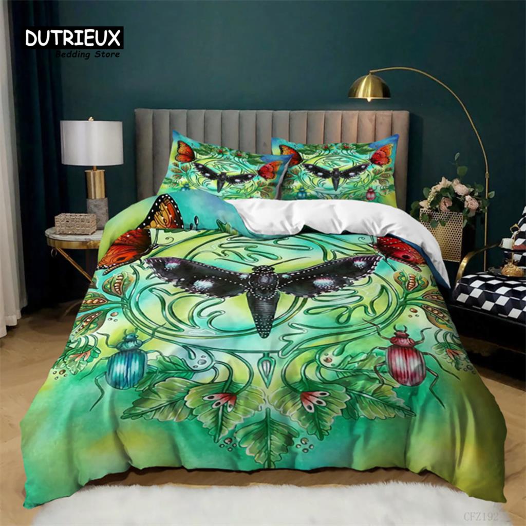 Butterfly Duvet Cover Europe Geometric Moth Bedding Set Queen Size For Kids Boys Girls Teens Mystic Fantasy Room Dorm Decorative