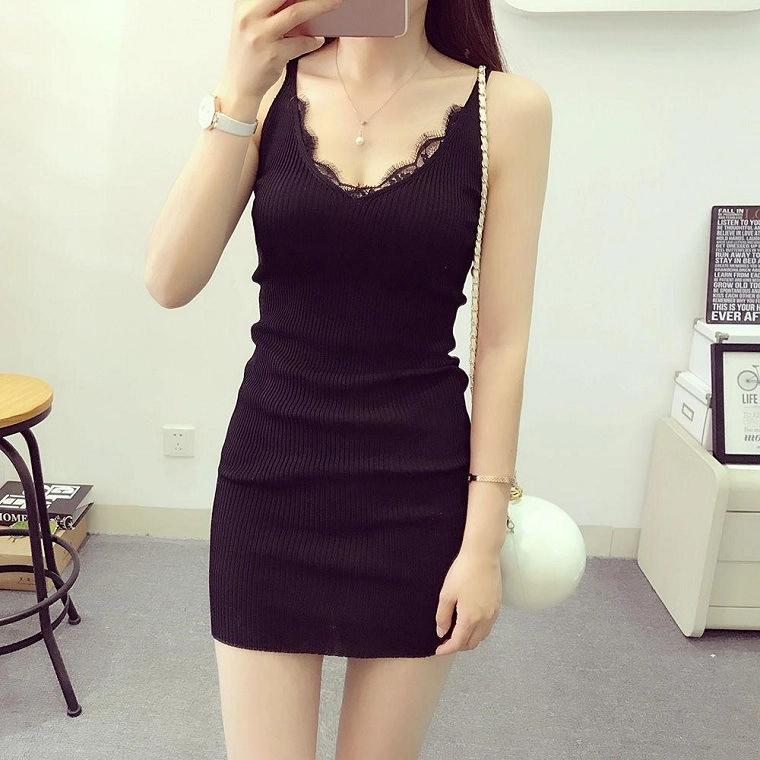 Women Cotton Knit Lace Summer Dress Long Tank Top Vest Casual Sexy Layering Outerwear