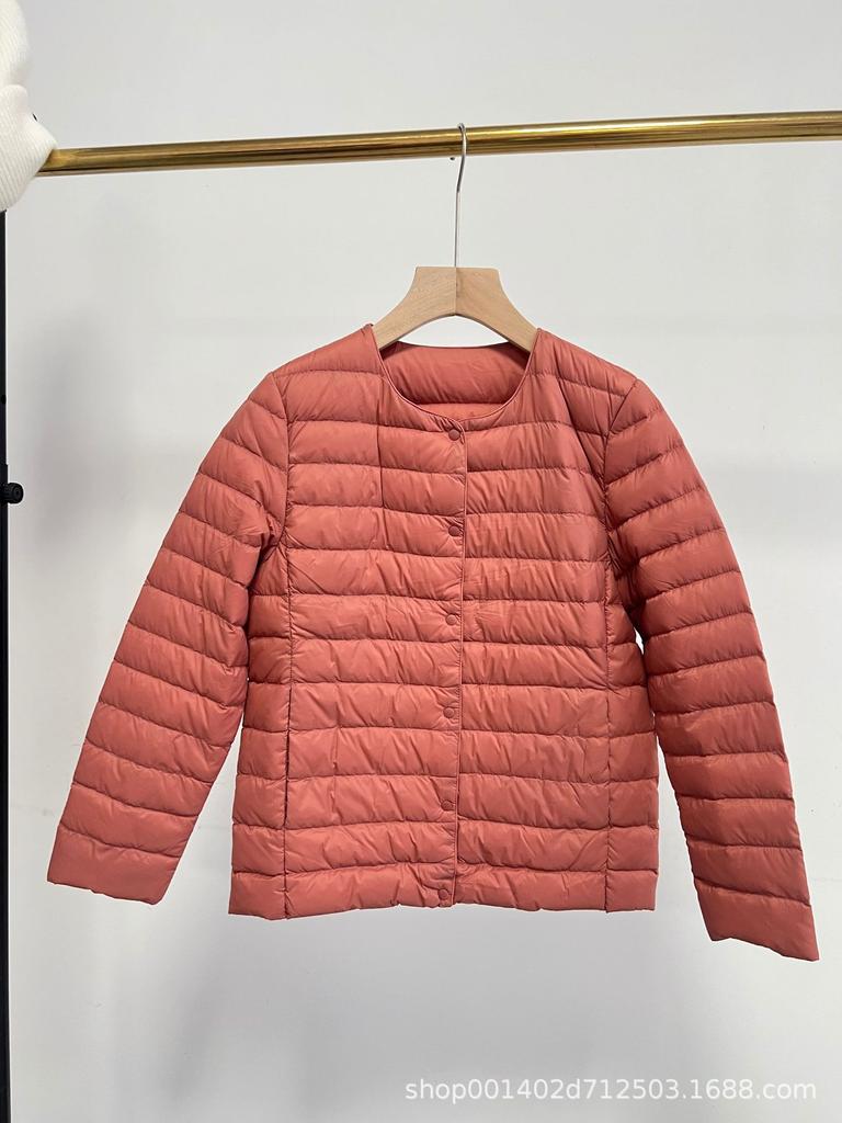 Light Down Jacket Women's Autumn and Winter White Duck Down Round Neck with Two V-neck Warm Jacket Down Liner