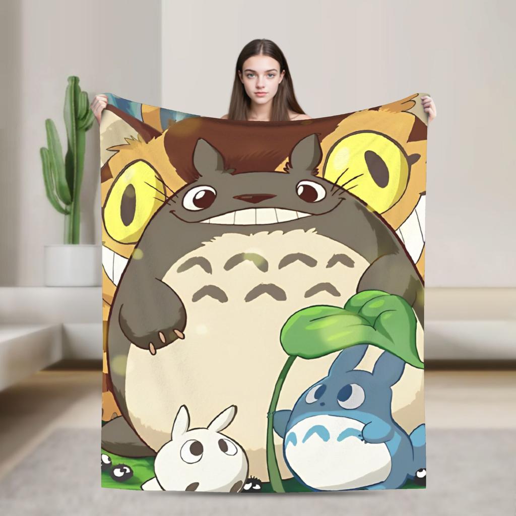Süße T-Totoros Flanelldecken Cartoon Anime Lustige Überwurfdecken für Zuhause 125*100cm Tagesdecke,