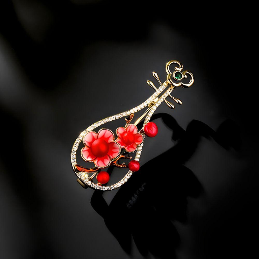 Plum Blossom Pipa Plum Brooch Crystal Crystal Plum Lapel Pins Blossom Pipa Women Brooch Women