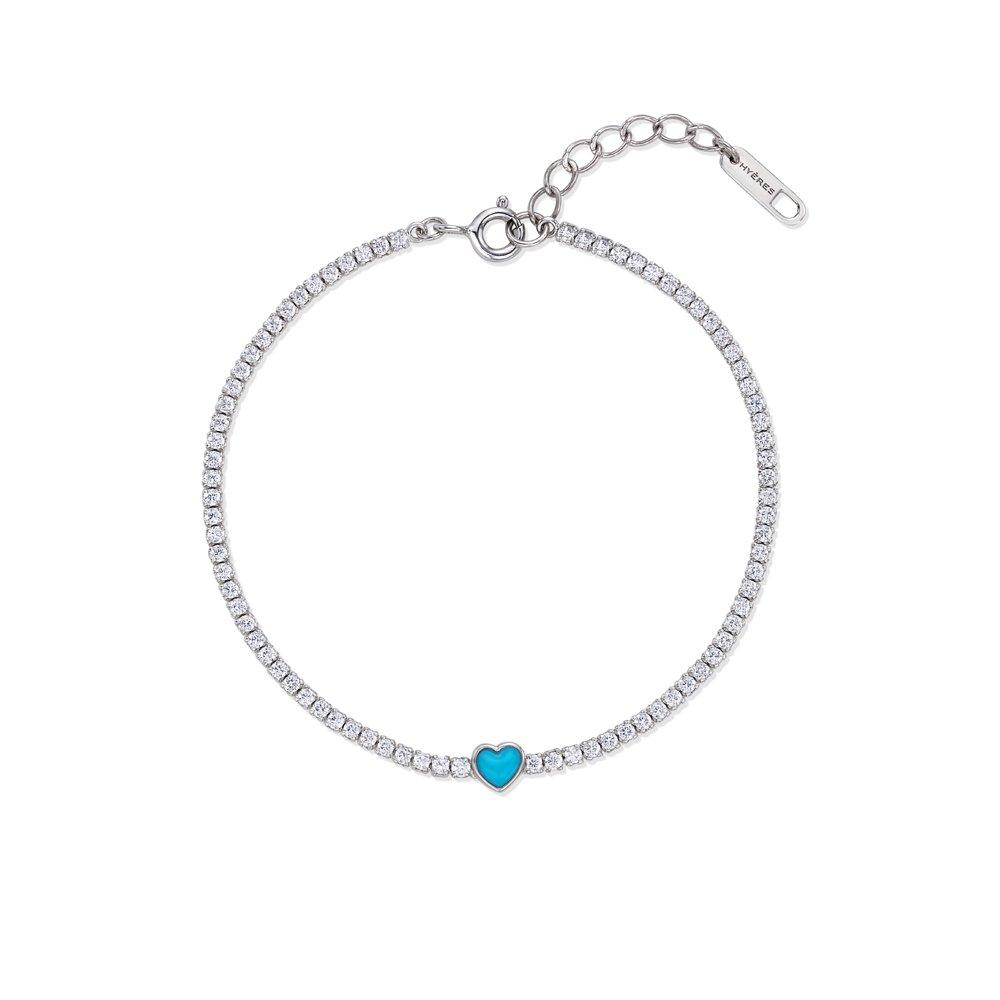 Essence Silver (W) Tennis Heart Bracelet In Turkish Blue New Hl4B46402W9185