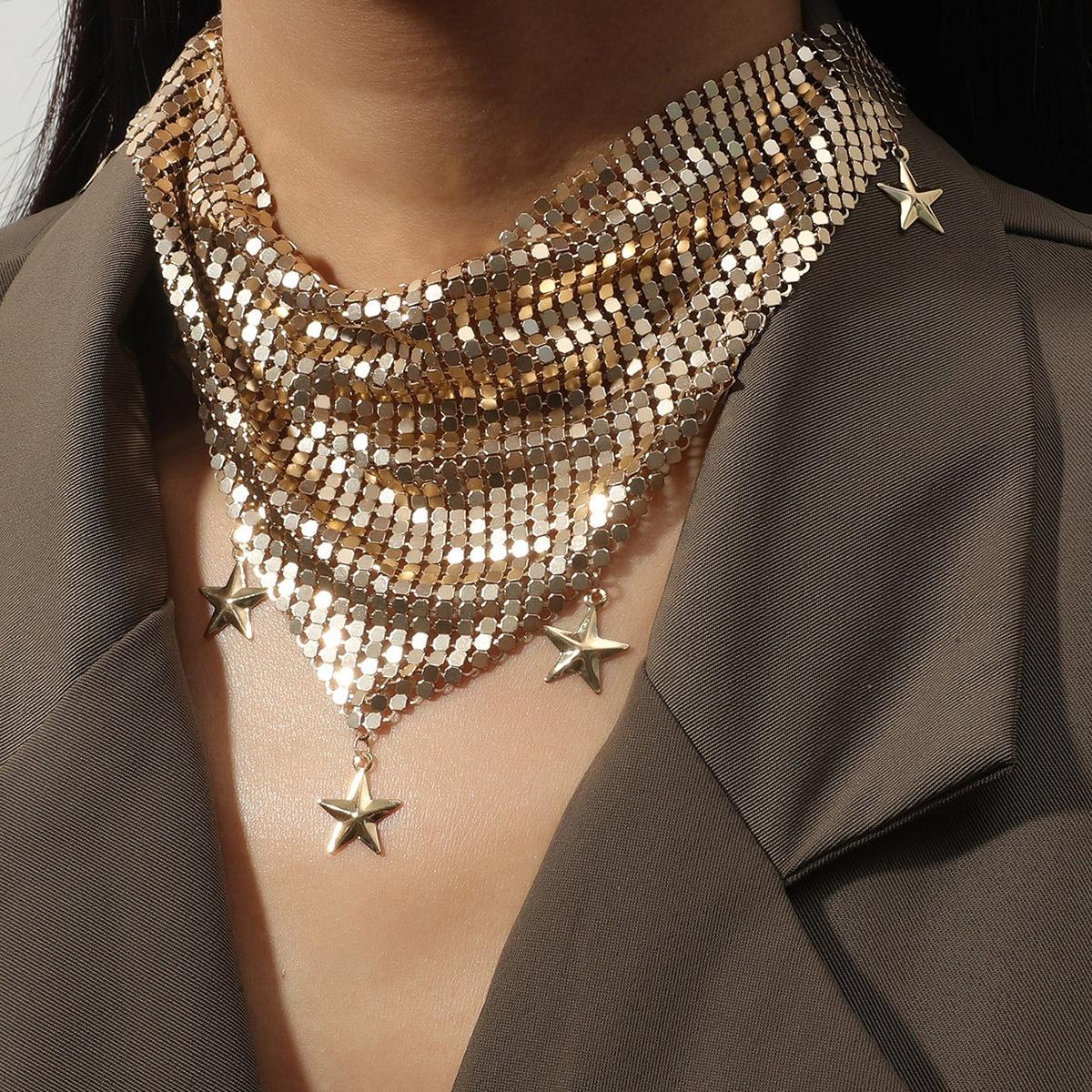 

Vintage Metal Beads Spliced Triangle Scarf Shaped Star Tassel Necklace For Women Men Boho Ethnic Geometric Choker Trendy Jewelry