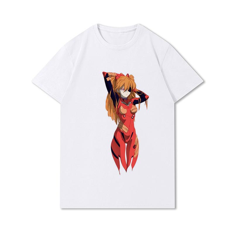 Pánská trička s potiskem Evangelion nadměrných velikostí Bavlněné topy Letní Anime Neformální Černá trička