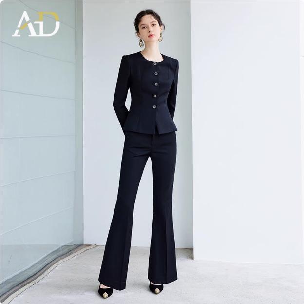 Women's Black Slim Fit Retro Workwear Suit: Spring & Autumn Professional OL Set