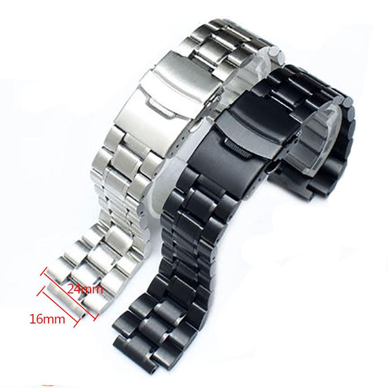 24*16mm Lug End Stainless Steel Watchband for Casio G-SHOCK GST-B200 GST-B200D Series Watches Men's Strap Silver Black Bracelet