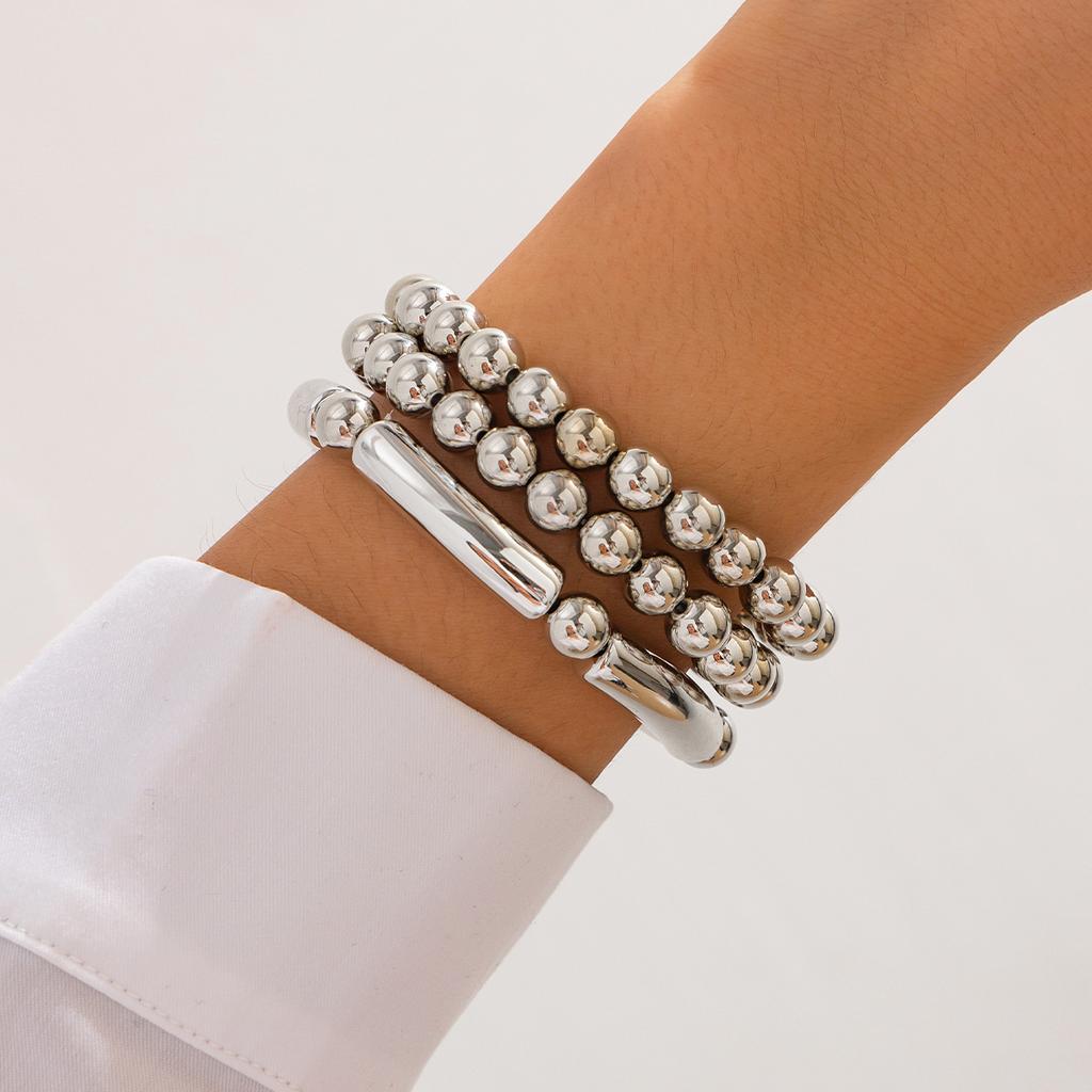 Beaded Love Pendant Stacked Bracelet Female Punk Style Elastic Round Bead Simple Bracelet Bracelet