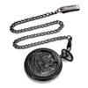 TREEWETO Mechanical Pocket Watch Railway Antique Skeleton Roman Numeral Black with Chain