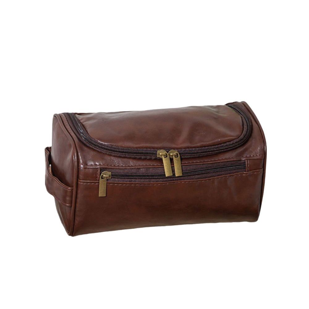 

Vintage Luxury Men Toiletry Bag Zipped Waterproof Cosmetic Bag Large Capacity PU Leather Wash Organizer Business кофейный