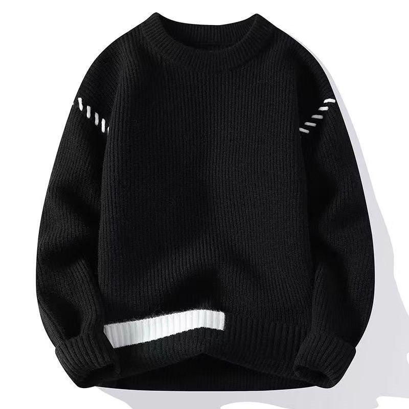 Men's Y2K Style Thick Knitted Wool Sweater, Warm Half-High/Low Neck, Lazy Style Sweater