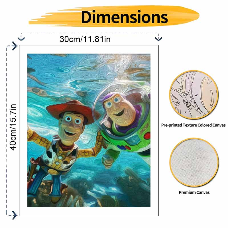 Disney Oil Painting DIY Digital Painting Woody and Buzz Underwater HandPainted Wall Art for Living Room and Entryway Decor.