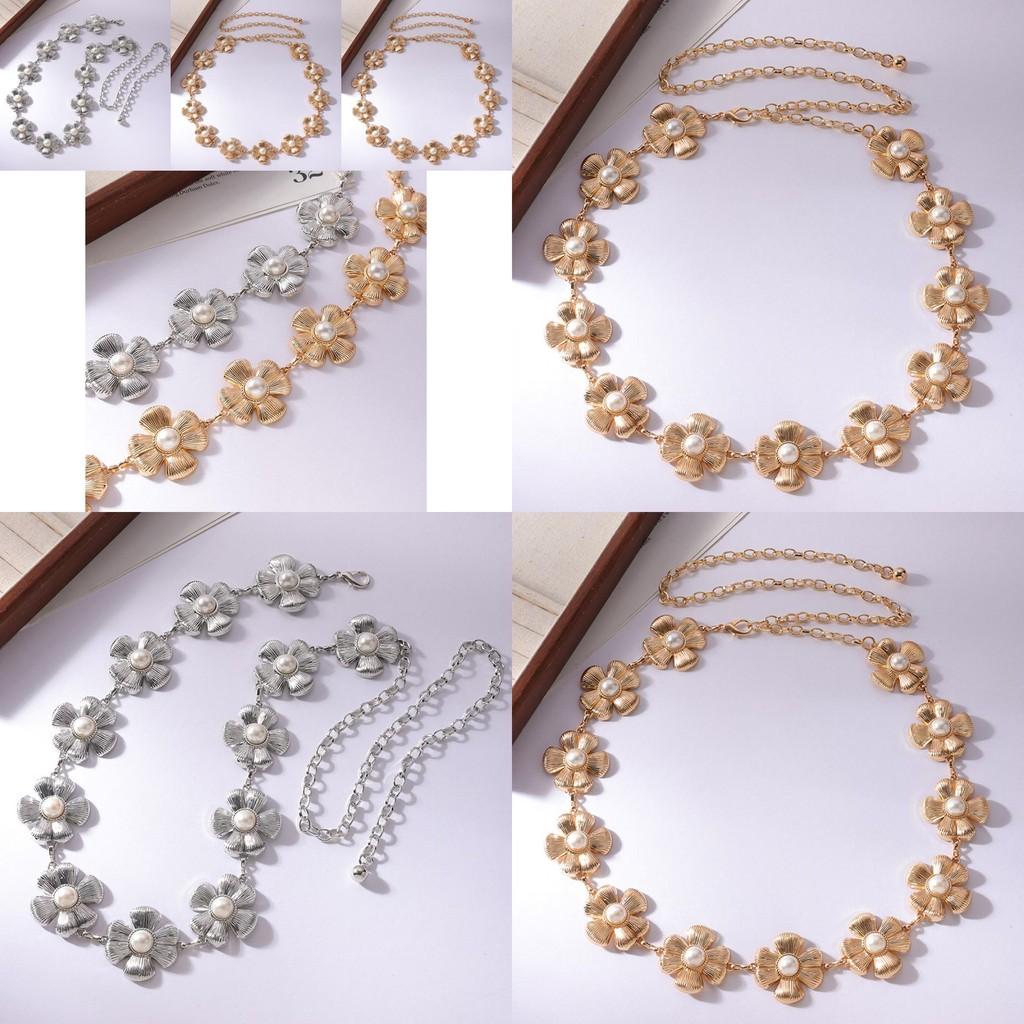 Vintage Metall Hüftkette Für Damen Mit Perlenverzierungen Und Geschnitztem Blumendetail