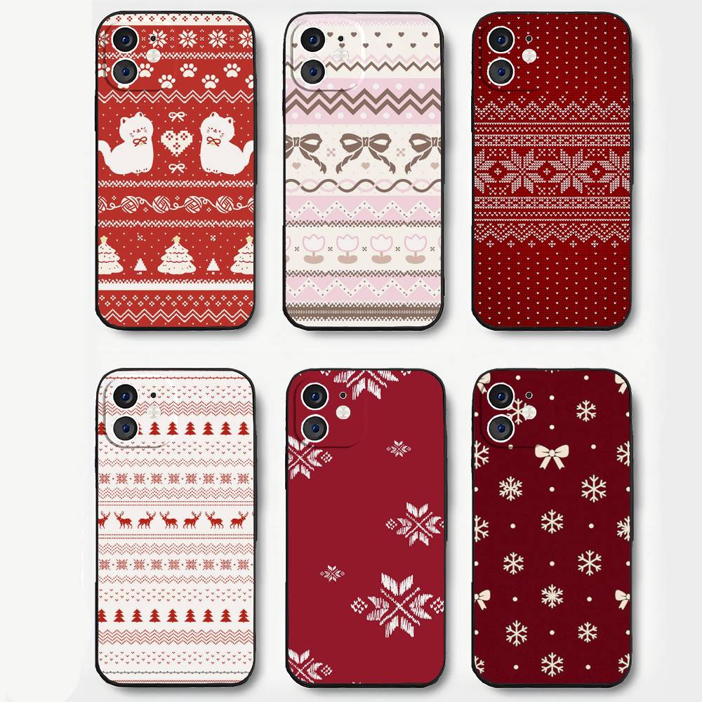 Retro Patterned Red Festive Phone Case For IPhone 17 Air 16 15 14 13 Pro Max 11 12 Black Silicone Cover