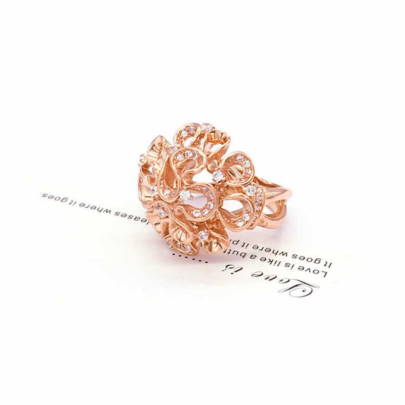 Purple Gold-Plated Rose Gold Inlaid Zircon Hollow Gesang Flower Ring Three-Dimensional Color Gold Atmosphere