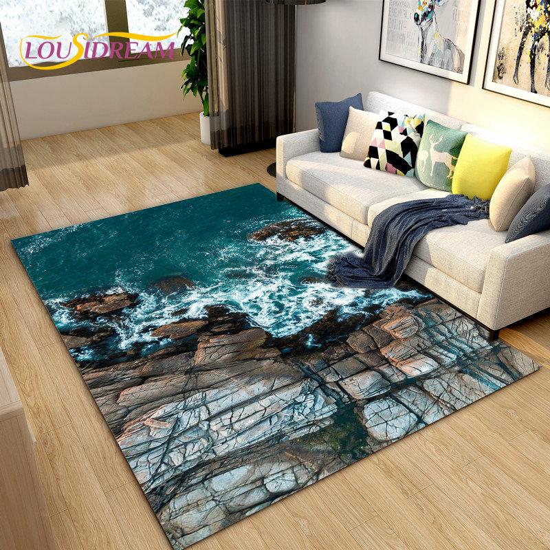 3D Ocean Seawater Beach Water Scenery Area Rug,Carpet Rug for Living Room Bedroom Sofa Doormat Decoration,Kid Non-slip Floor Mat