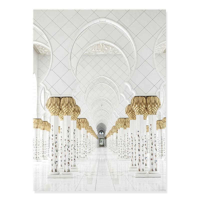Beautiful Mosque White and Gold Arch Moroccan Islamic Posters Prints Canvas Painting Wall Art Picture for Living Room Home Decor