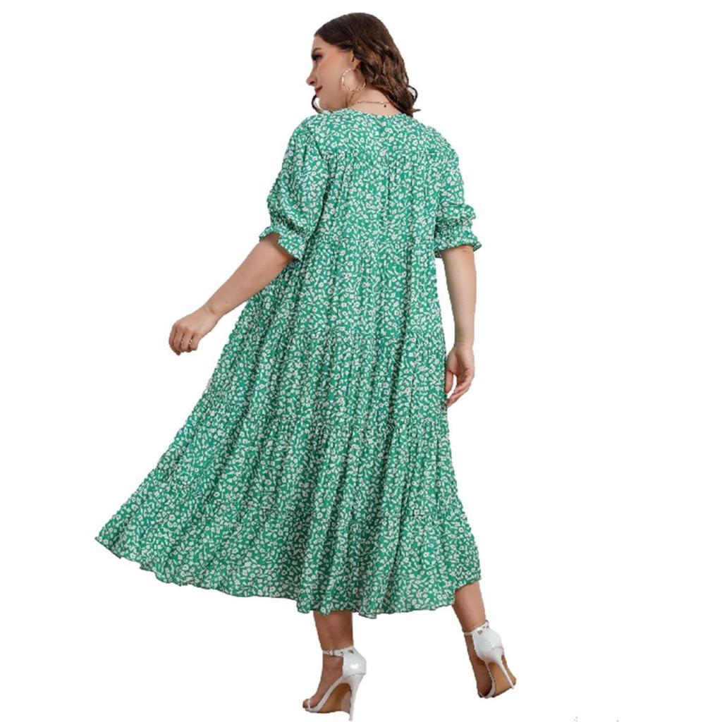 Übergröße Damenkleid Sommer Kurzarm Bedrucktes Lockeres Kleid Strandkleider