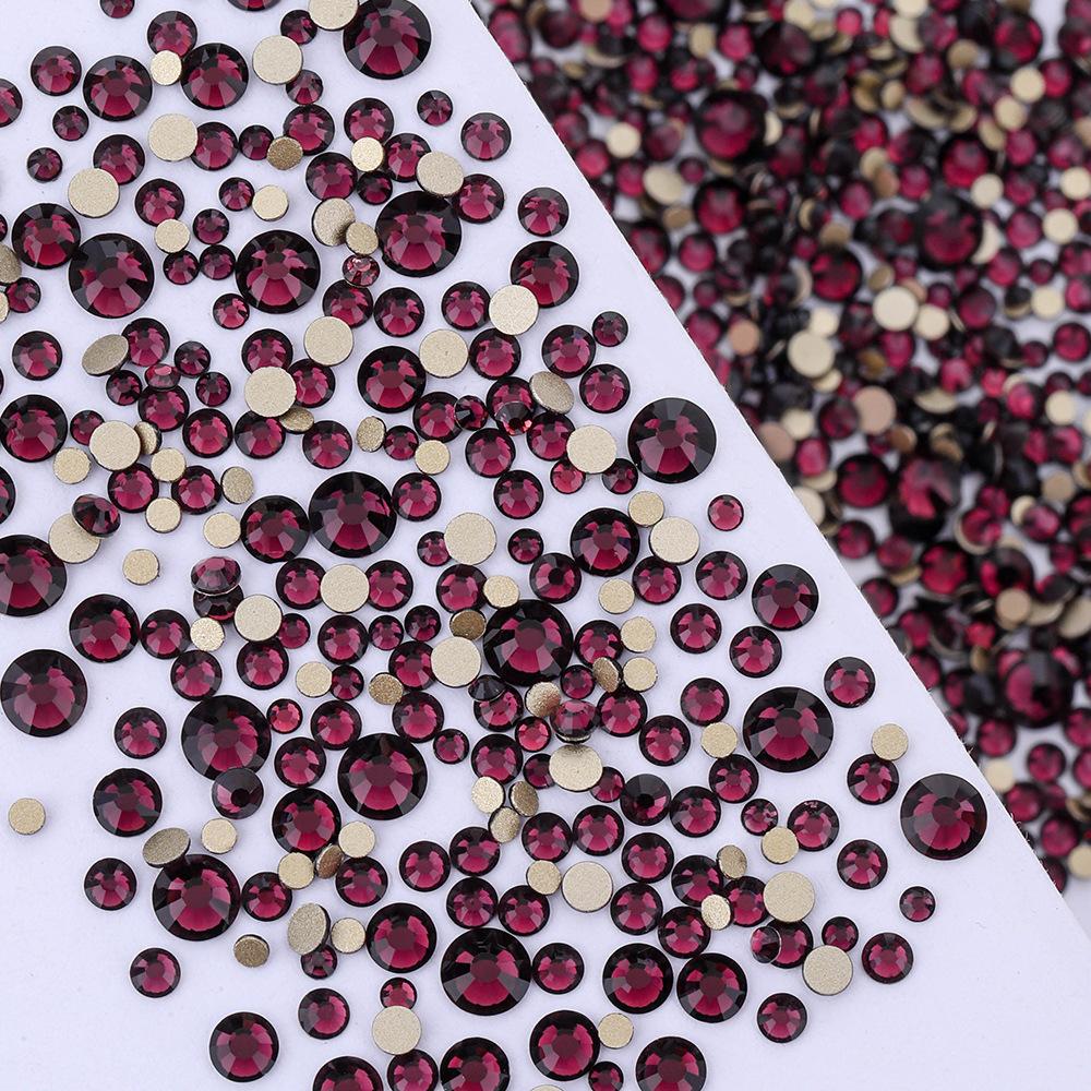 Pujiang Nail Art Strass Goldener Boden Gemischte Größe Flachboden Diamant Ungefähr 1440 Glas Aufkleber Diamanten Farbige Kleine Runde Diamanten