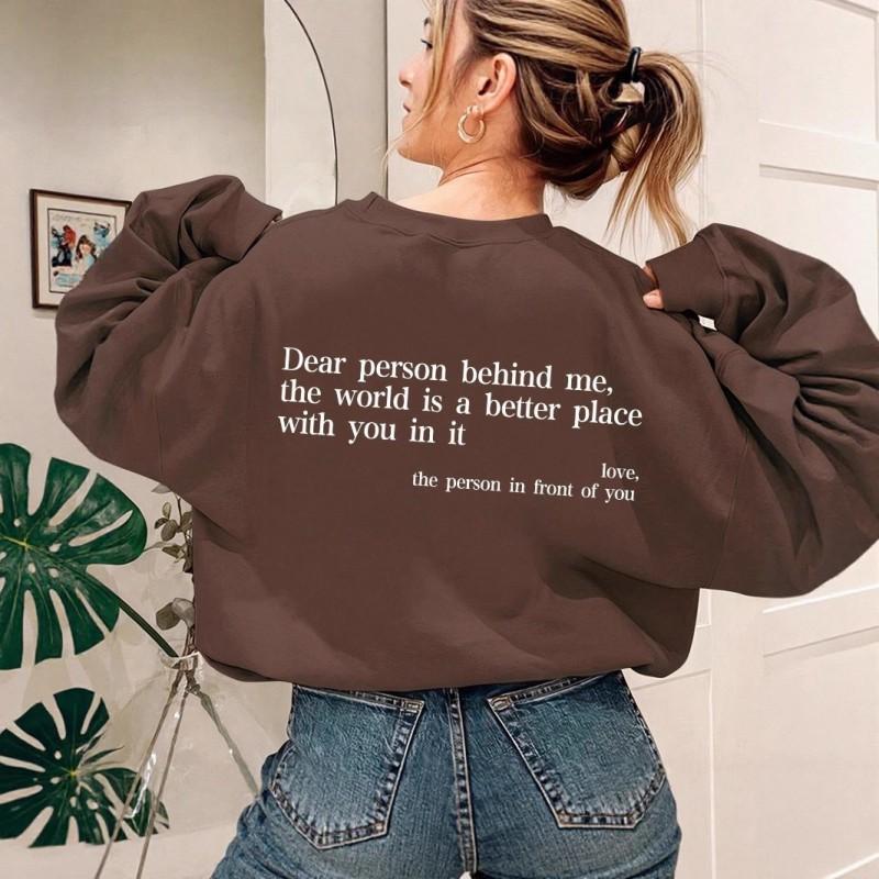 Womens Oversized Long Sleeve Hoodless Sweatshirt With Letter Print Fleece-Lined Round Neck Streetwear Style
