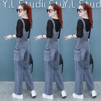 Women's 2026 Spring/Autumn Wide-Leg Denim Overalls & Pants Set