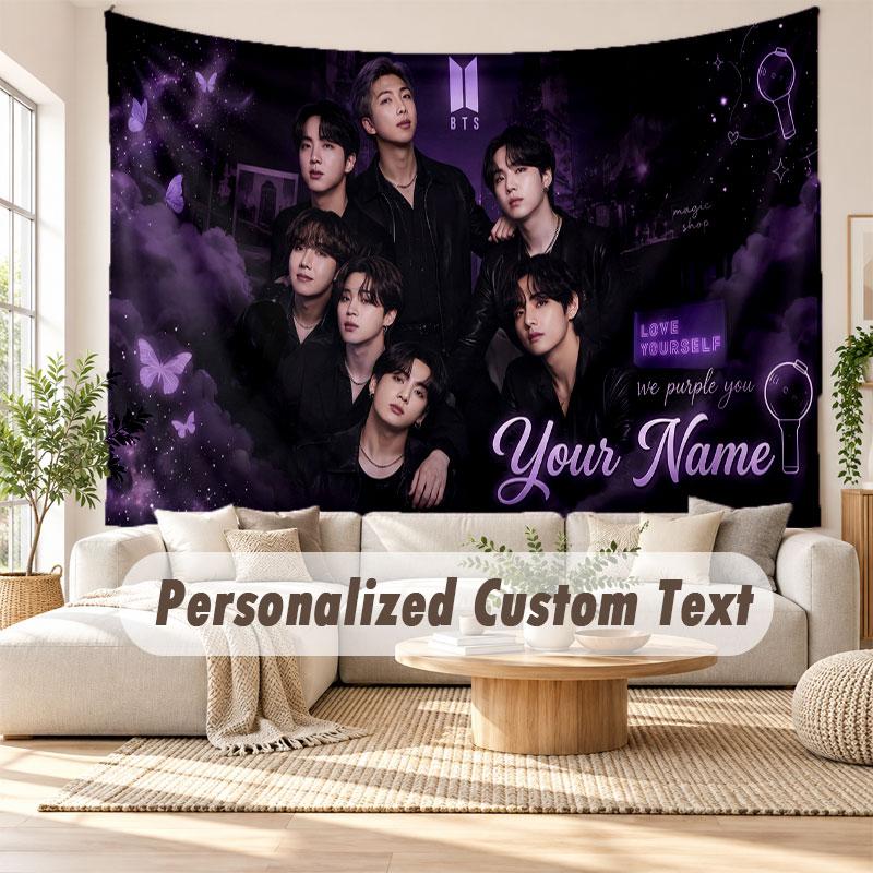 Custom Name Wall Hanging Tapestry,BTS Decorative Backdrop Tapestry For Dorm Home